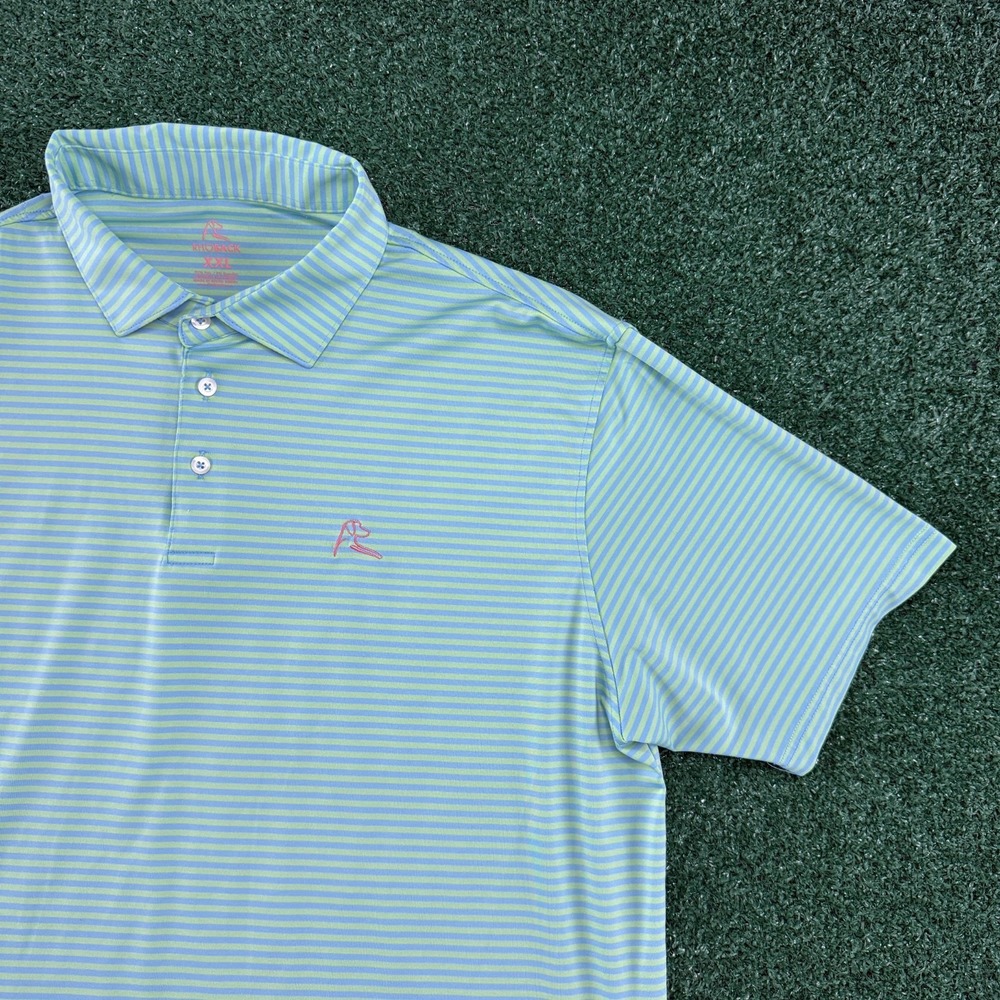 Rhoback Golf Men's Short Sleeve Polo Shirt Size 2XL XXL Blue Green Striped